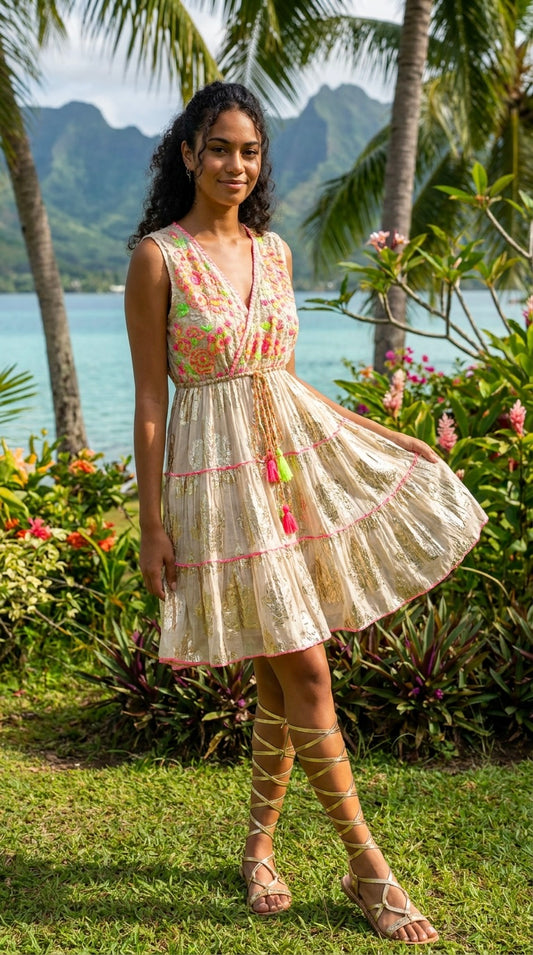 Robe MATHILDA Lurex Or & Paillettes Fluo | Bohème Chic