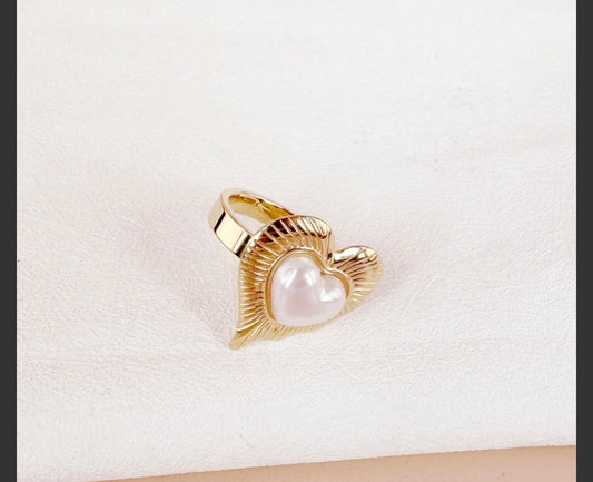 Bague Dorée Cœur Nacré MAYA – Style Gipsy Bohème Réglable