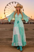 Load image into Gallery viewer, Robe Longue Bohème COACHELLA | Turquoise, Sequins argents  💫🌴
