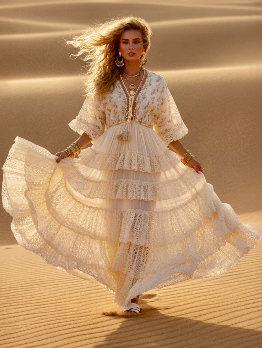 Robe Longue Bohème LORELEI — Volants & Dentelle Gypsy