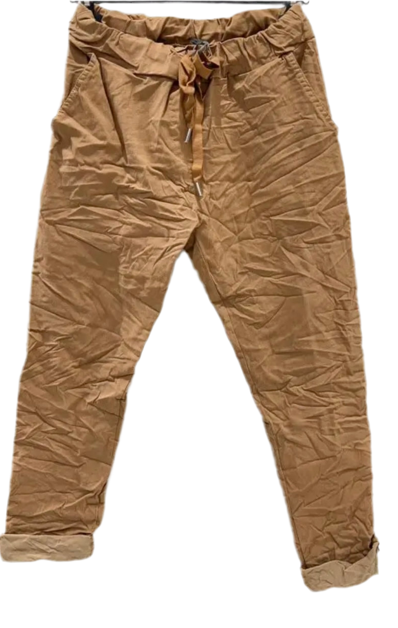 Pantalon camel toile unie LÉA 2 tailles