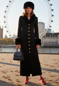 Load image into Gallery viewer, ÉLÉONORE – Robe longue noire maille & fourrure
