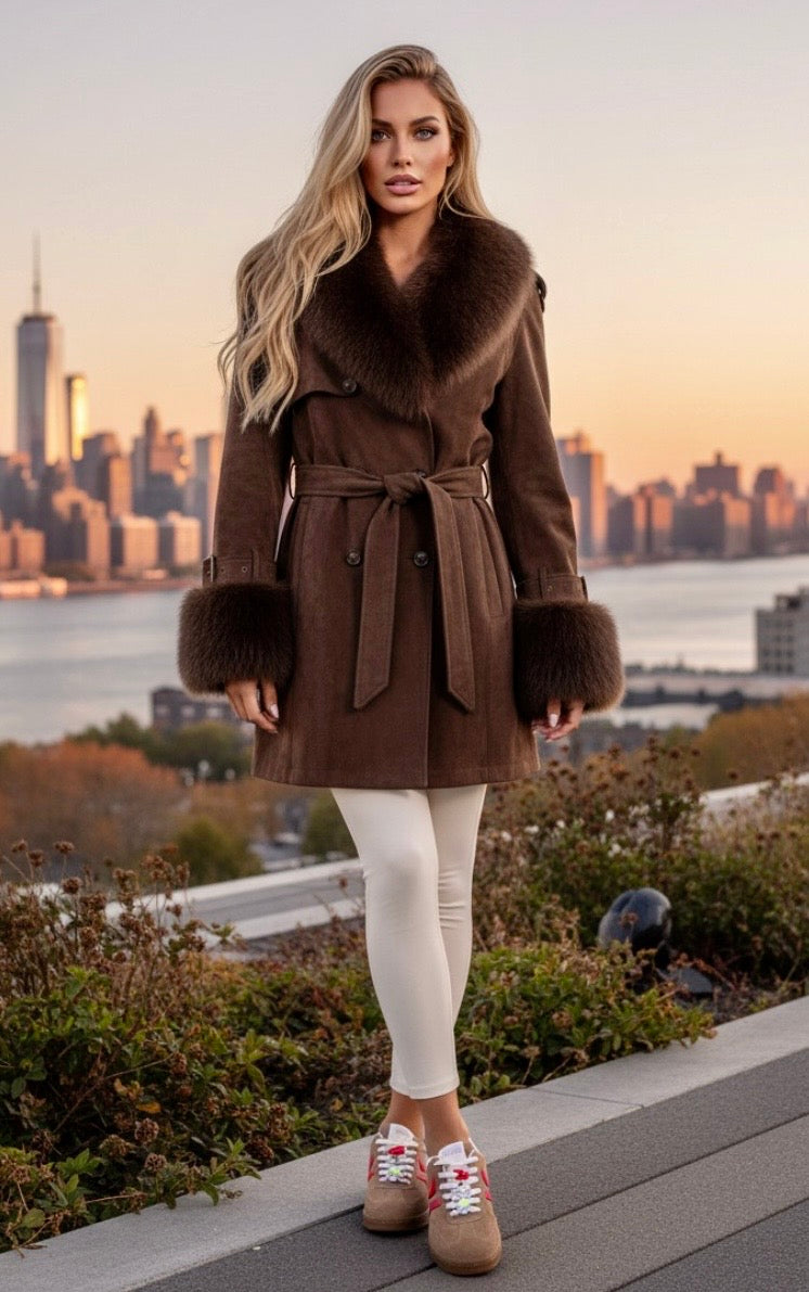 Manteau BLAKE — Trench Chocolat & Fausse Fourrure