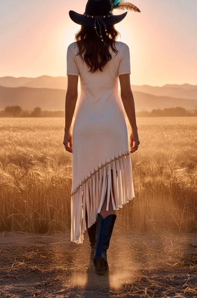 Robe Midi Franges Asymétrique CHEYENNE western Chic