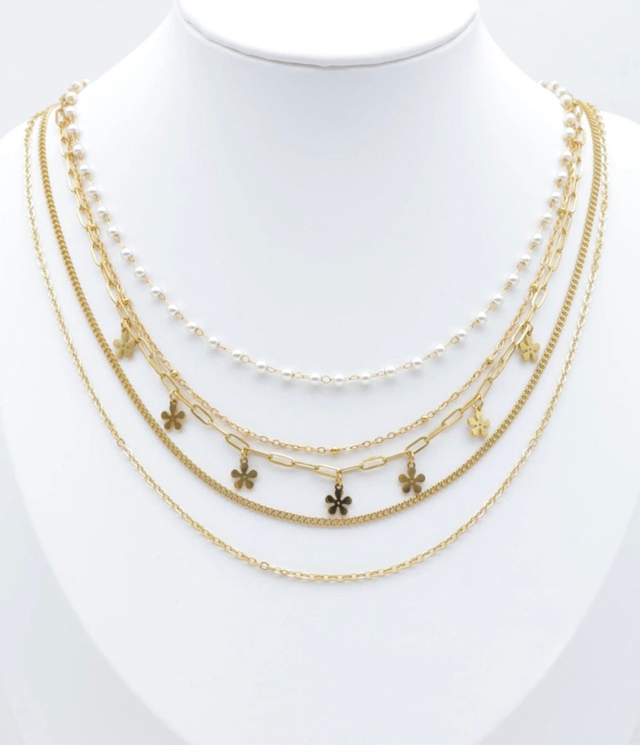 Collier Chaînes Fines & Perles Nacrées Multirang OLA – Style Bohème Doré 🫖✨