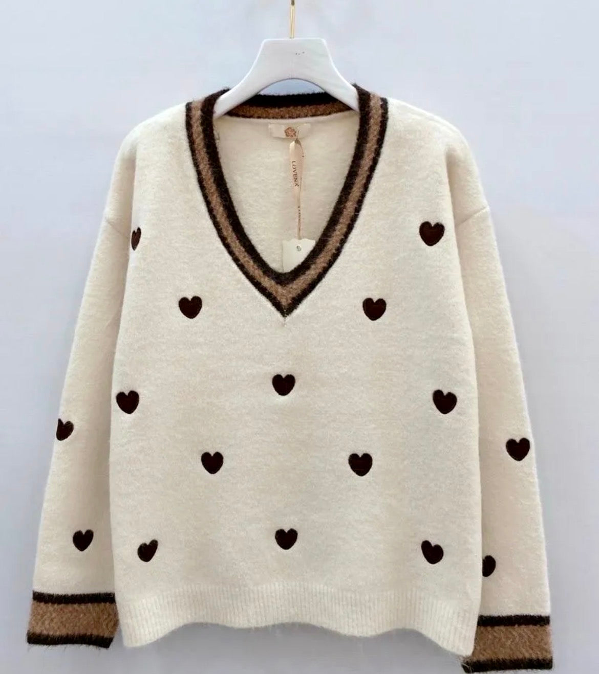 Pull Maille Crème Cœurs Brodés LULU 🤎