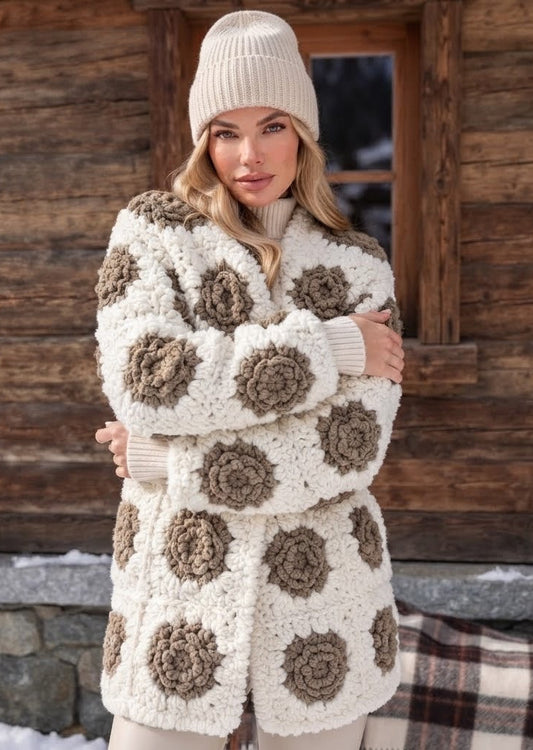 Gilet WINTER en maille velours crème & taupe