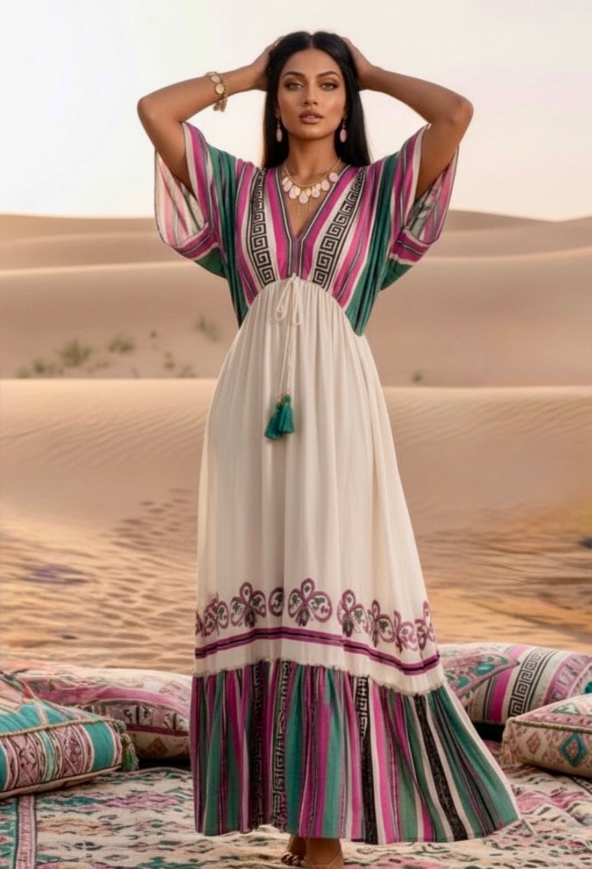 Robe longue bohème LAURENA - coupe 🦋 manches papillon