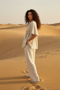 Cargar la imagen en la vista de la galería, Blouse LAURA – Gaze de Coton Beige Délavé | Légèreté & Élégance Bohème

