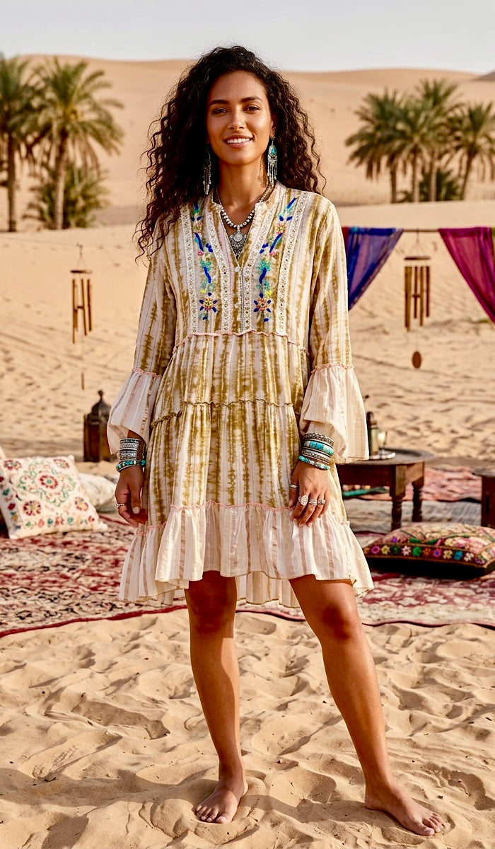 Robe Gypsy Bohème AURORE ✨ Coton Tie & Dye Broderies Artisanales