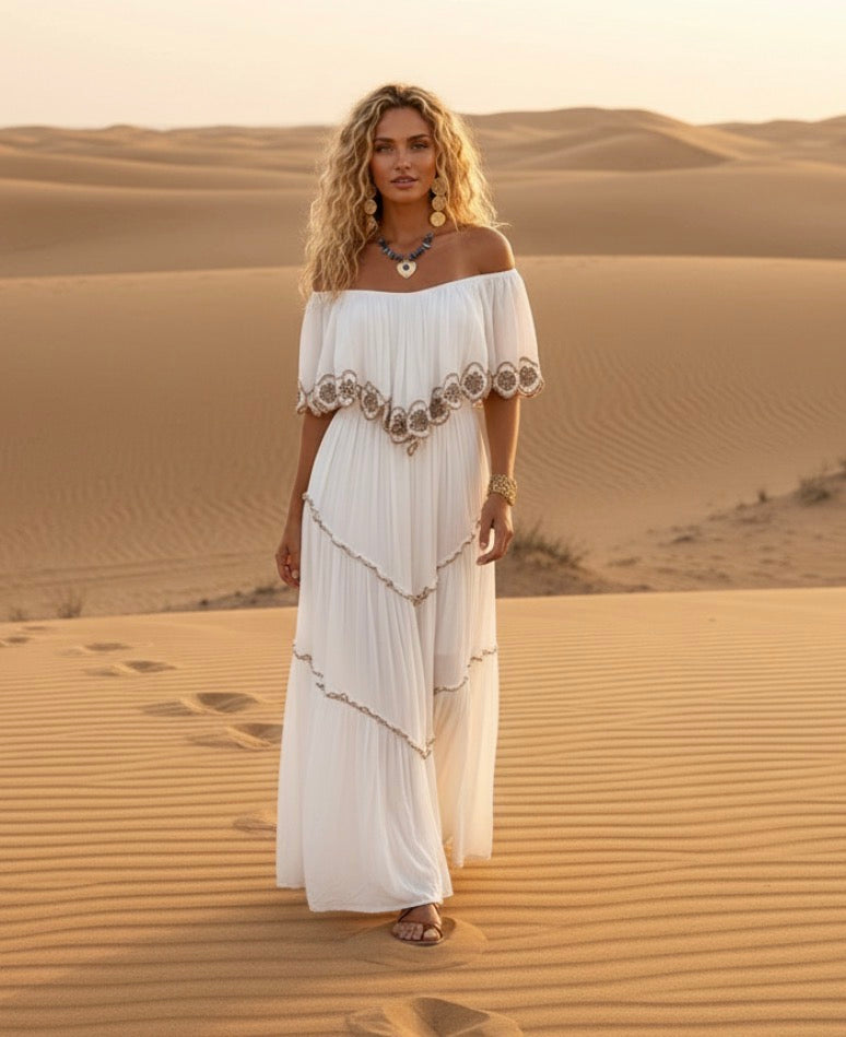 MILA ✨ Robe Longue Blanche Bohème | Esprit Gipsy & Princesse