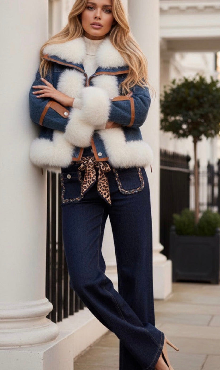 Jean Taille Haute bleu denim  & Foulard CHARLY🩵