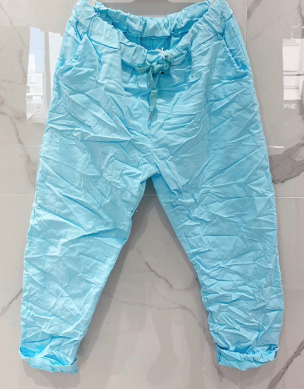 Pantalon toile unie turquoise clair  LÉA 2tailles