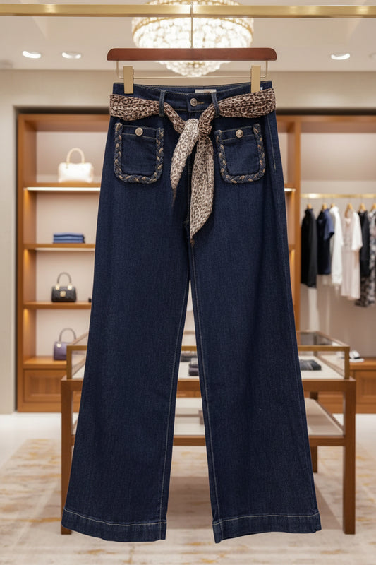 Jean Taille Haute bleu denim  & Foulard CHARLY🩵