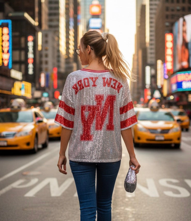 ✨ Top Sequins Manhattan – Champagne & Rouge♥️