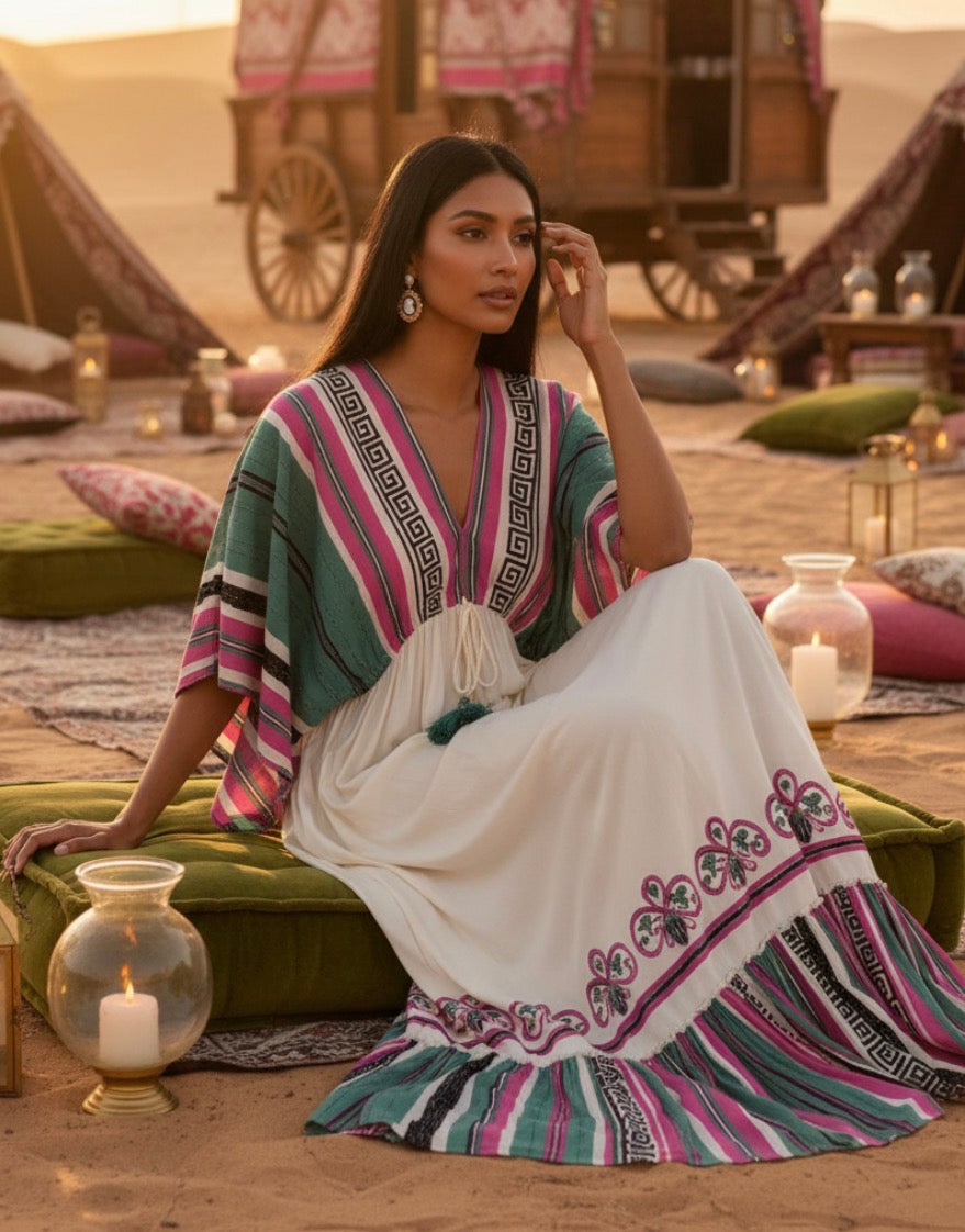 Robe longue bohème LAURENA - coupe 🦋 manches papillon