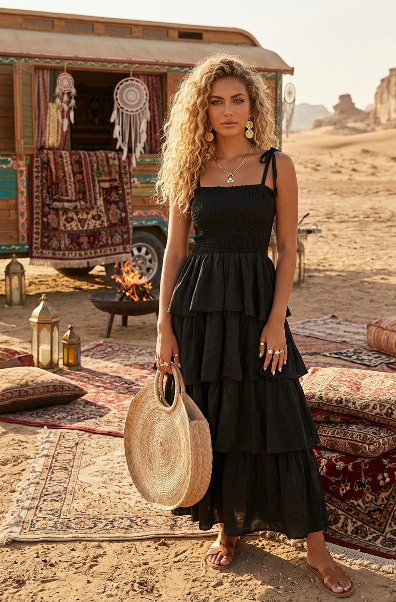 Robe longue Bohème Shana🌸| Volants Coton Gypsy