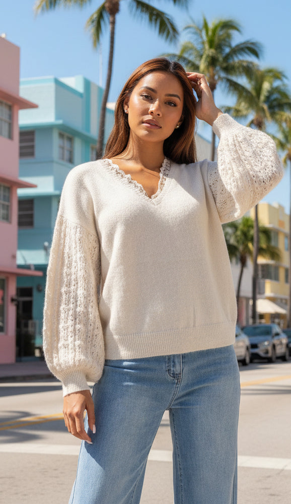 Pull laine et dentelle TESS