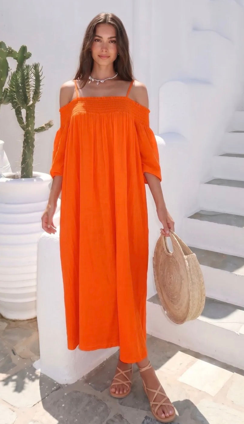 Robe Épaules Dénudées ISABELLA – gaze de Coton Italien | Taille Unique