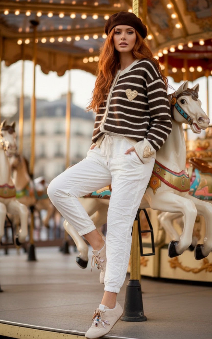 Gilet Marinière Chocolat Cœurs Paillettes – NICOLE