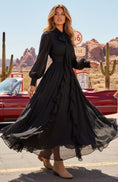 Load image into Gallery viewer, Robe Longue Noire Boho AMARILLO |Col Lavallière & Volants
