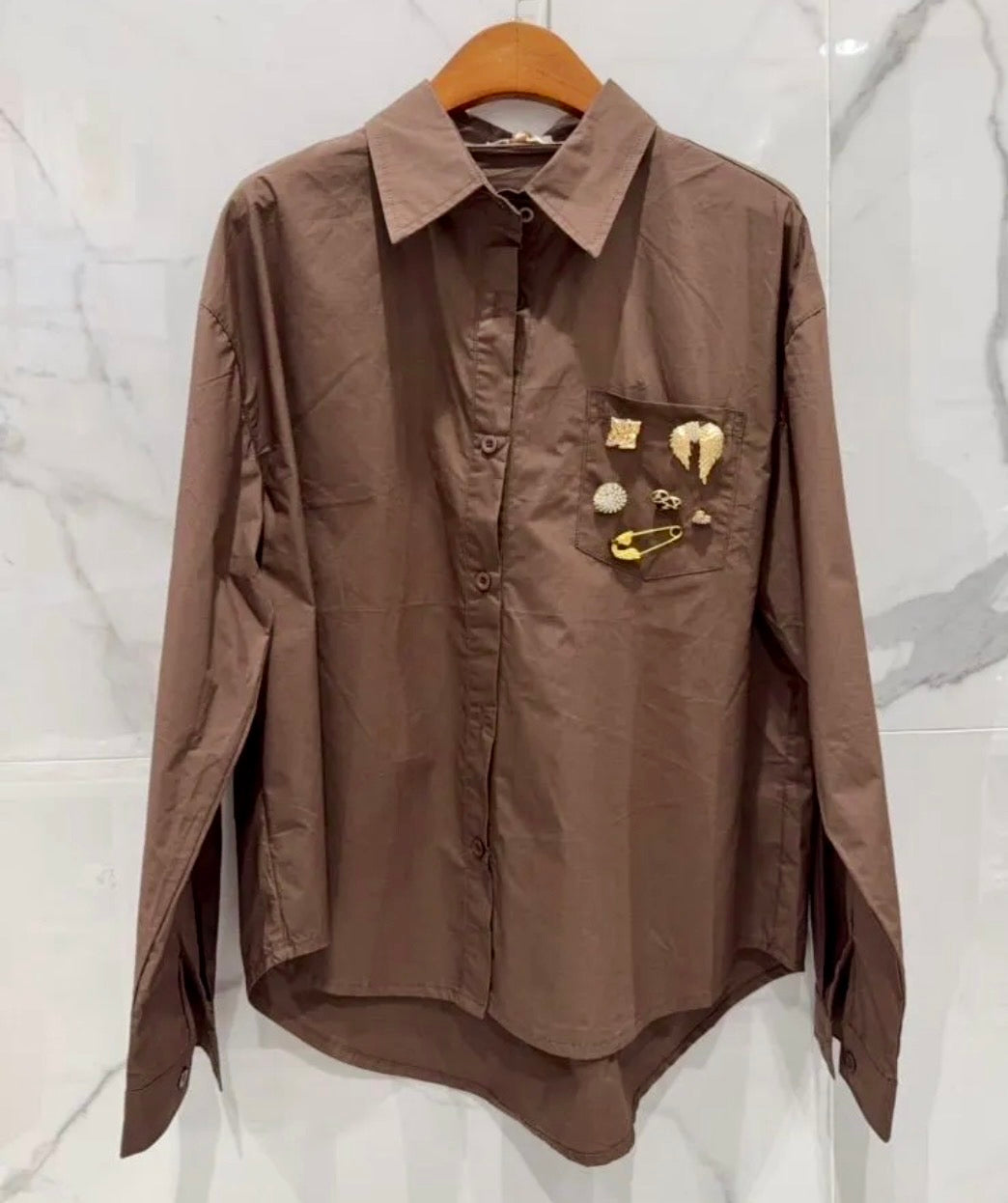 Chemise Chocolat Pins Dorés CHEYENNE – Lilirose Cannes🤎