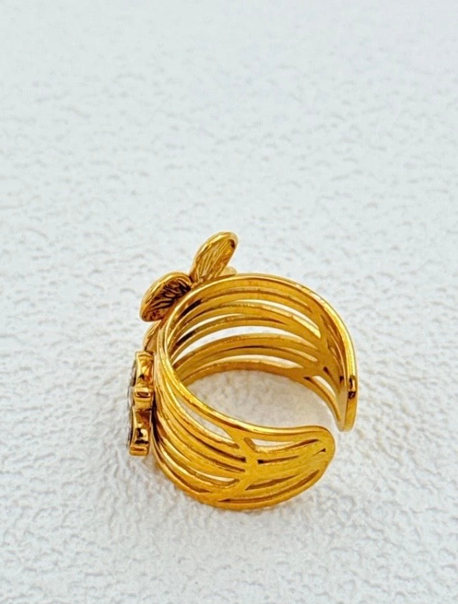 Bague Fleur FLORA – Multirang Dorée Camélia