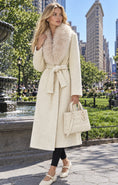 Load image into Gallery viewer, Manteau long crème ceinturé col fourrure ARIANA
