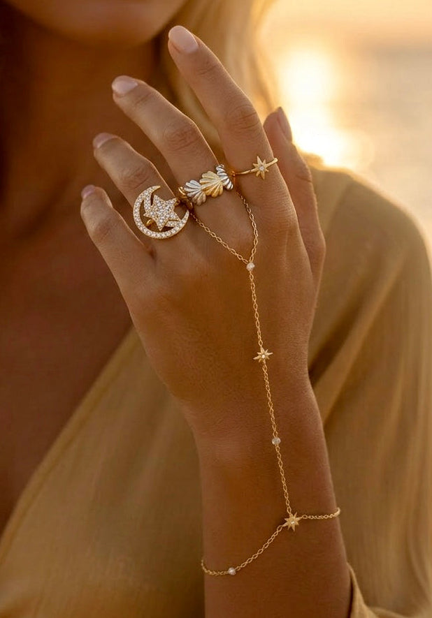 Bague Lune Étoile ISADORA ✨🌙⭐ | Acier Inoxydable Doré