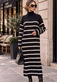 Load image into Gallery viewer, Robe longue marinière en maille noire col roulé CELINE
