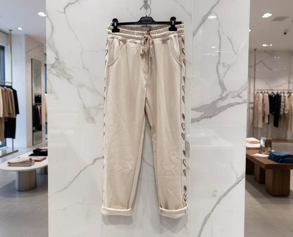 Pantalon SANTA cœurs argentés