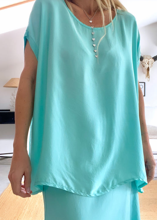 LENY turquoise silk top