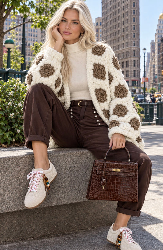 Gilet WINTER en maille chenille crème & taupe