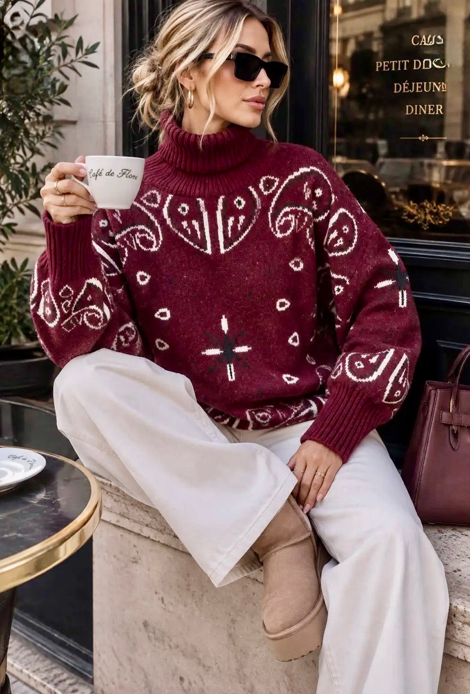 Pull bandana bordeaux col roulé CLARA