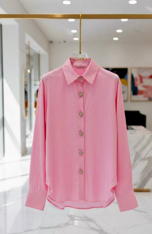 Chemise rose boutons perles ROSALIE