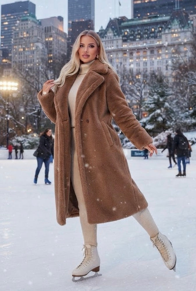 Manteau Long Fausse Fourrure Chocolat KELSEY