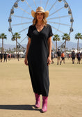 Cargar la imagen en la vista de la galería, Robe Longue Noire HACIENDA – Robe Tee-Shirt Coton Femme 🩷🌵
