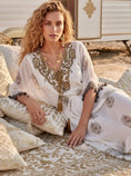 Load image into Gallery viewer, Caftan Maxi Brodé Princesse ✨ | Robe Longue Bohème Pompons
