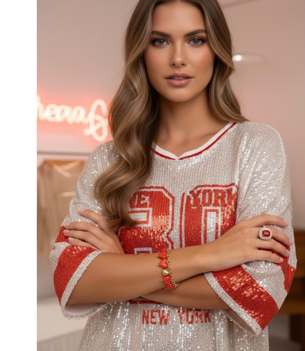 ✨ Top Sequins Manhattan – Champagne & Rouge♥️