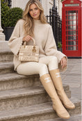 Load image into Gallery viewer, MÉGANE – Pull beige femme col montant et manches évasées
