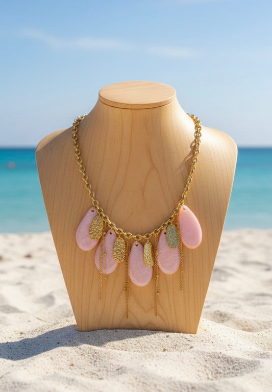 Collier Pampilles Dorées & Nacre Rose PRASLIN – Bohème Chic 🌸✨