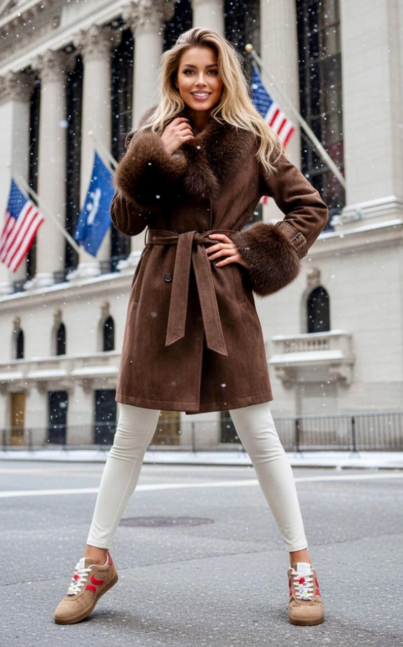 Manteau BLAKE — Trench Chocolat & Fausse Fourrure