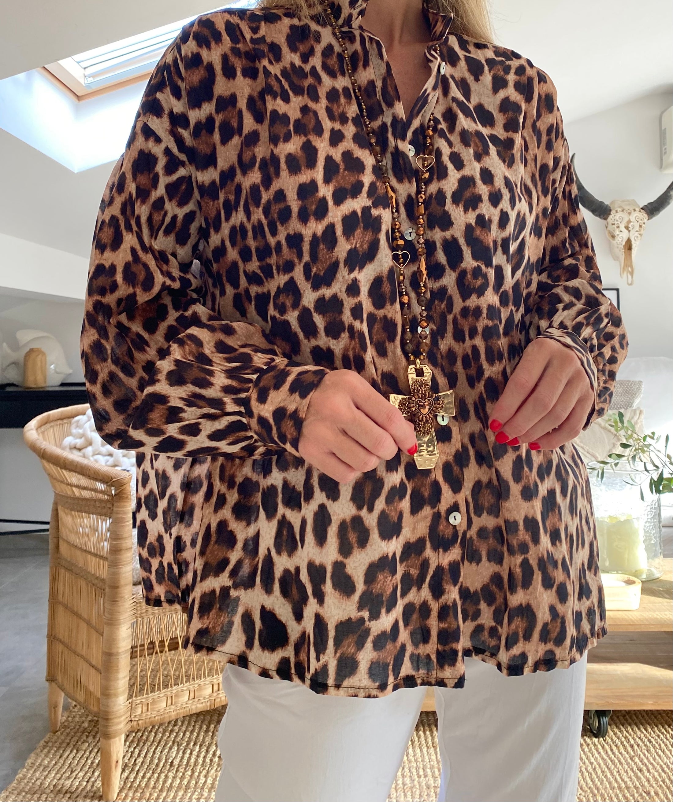 KAREN leopard cotton shirt