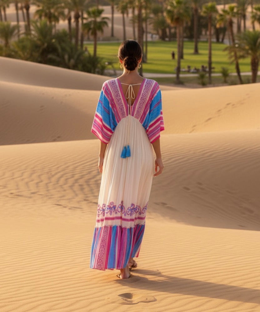 Robe longue bohème LAURENA - coupe 🦋 manches papillon
