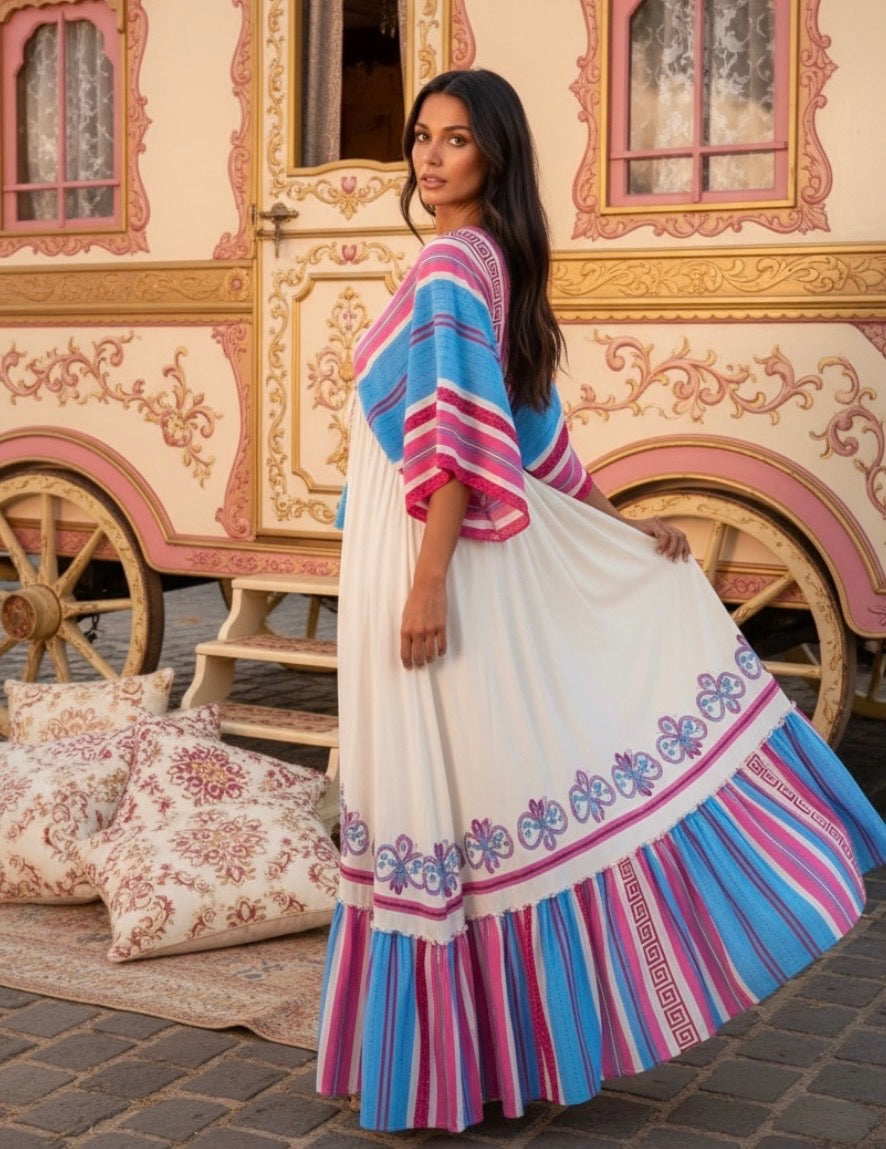 Robe longue bohème LAURENA - coupe 🦋 manches papillon