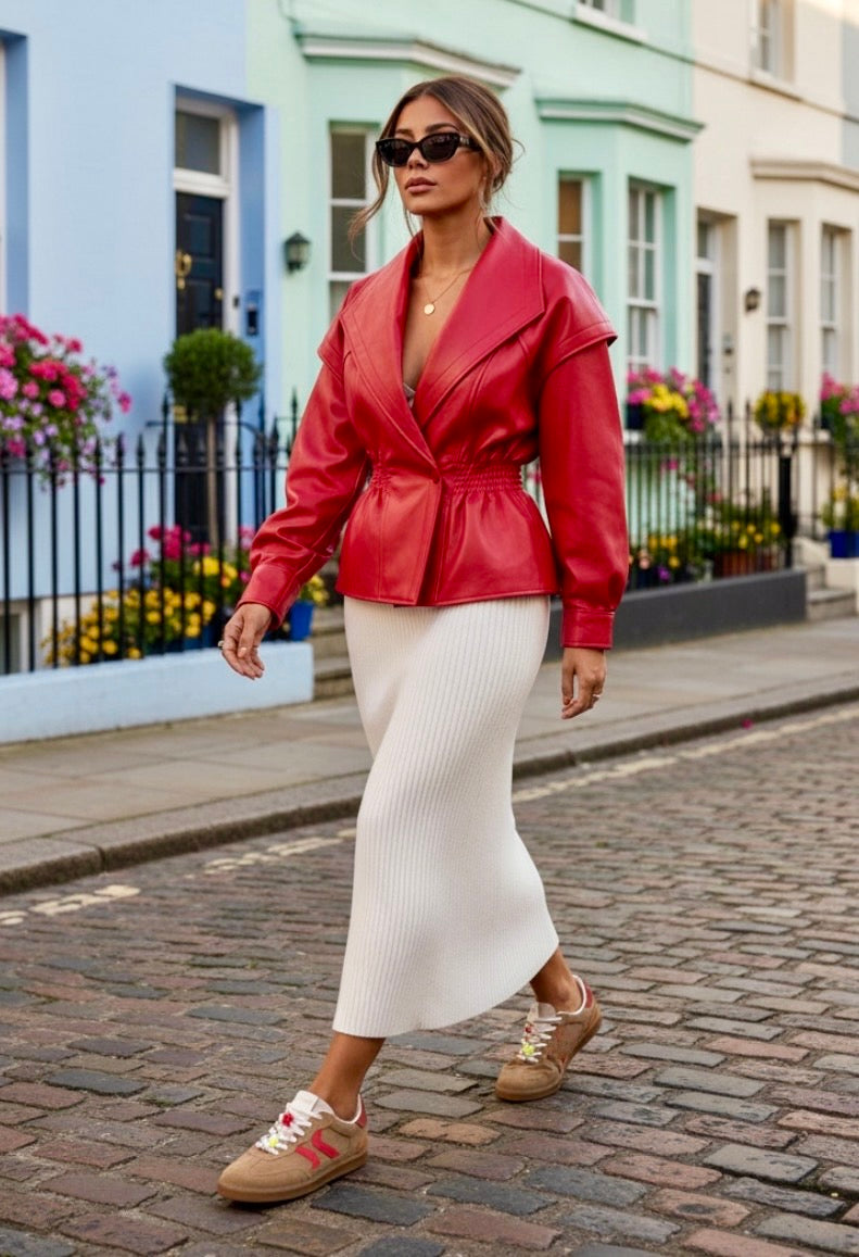 Blouson Simili Cuir Rouge KATE — Veste rétro année 80