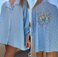 Load image into Gallery viewer, LUCKY eye sky blue shirt with English embroidery

