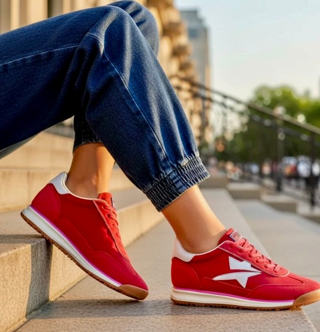 Baskets HUDSON – Sneakers Rouges Étoile Femme Style Rétro♥️