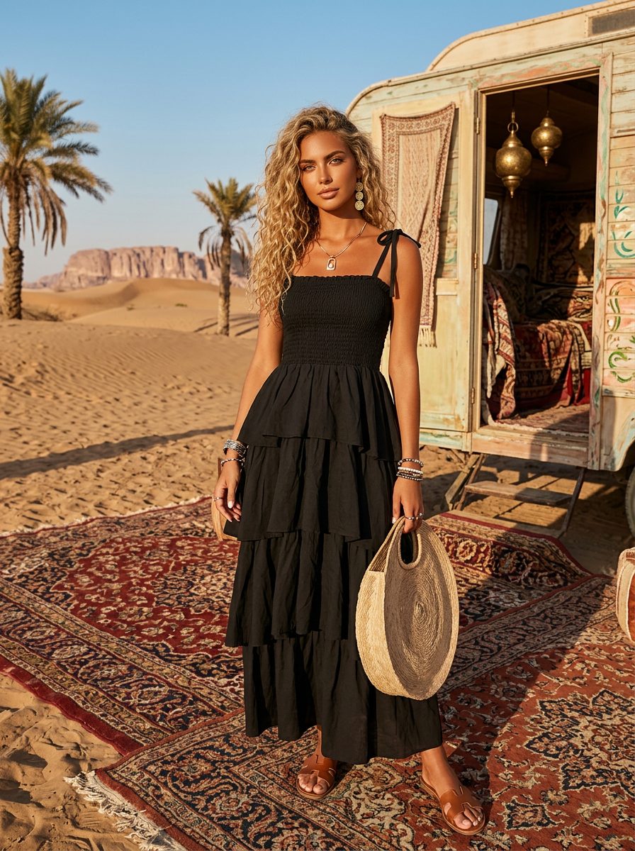 Robe longue Bohème Shana🌸| Volants Coton Gypsy
