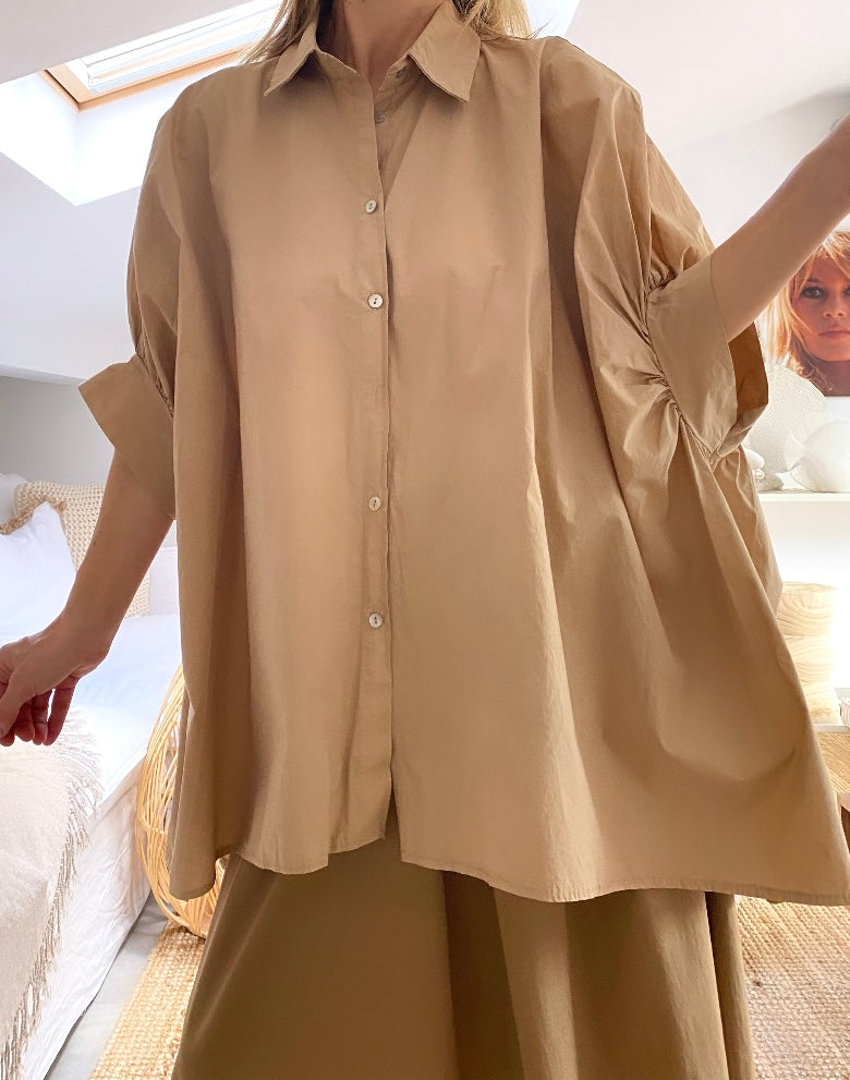 POPY camel poplin oversized blouse